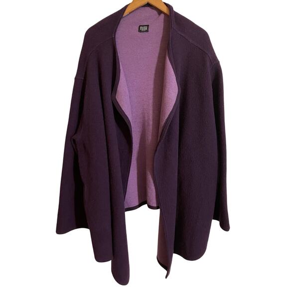 Eileen Fisher Two Tone Purple Lambs Wool & Cotton Blend Open Oversized Cardigan - Picture 2 of 15